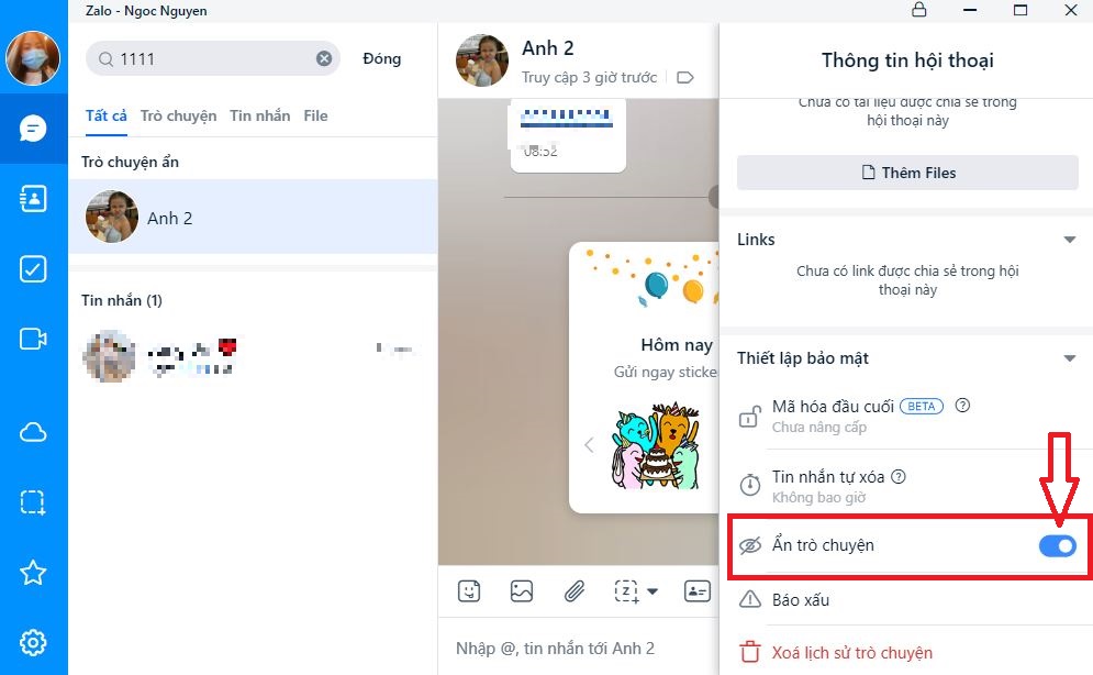 Cách bỏ ẩn tin nhắn Zalo trên máy tính 2