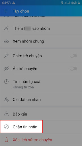 Cách chặn tin nhắn hay cuộc gọi từ bạn bè trên Zalo 2