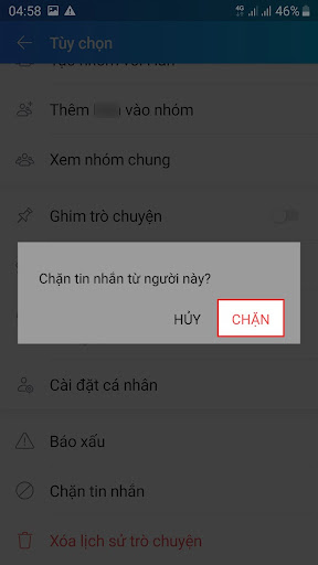 Cách chặn tin nhắn hay cuộc gọi từ bạn bè trên Zalo 3