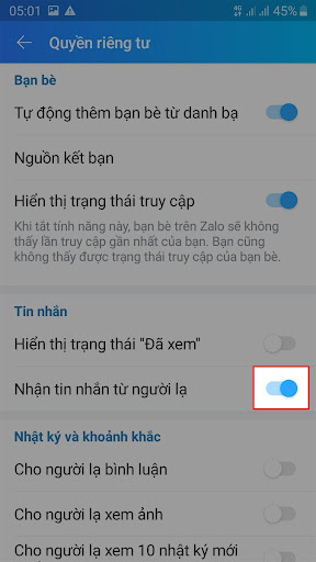 Cách chặn tin nhắn và cuộc gọi từ người lạ trên Zalo 3