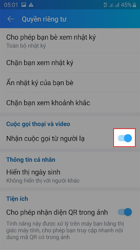 Cách chặn tin nhắn và cuộc gọi từ người lạ trên Zalo 4