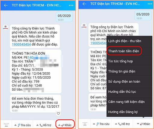 Cách thanh toán hóa đơn tiền điện trên ứng dụng zalo 1