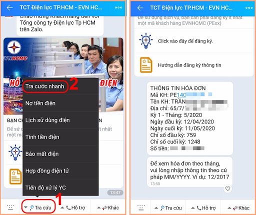 Cách tra cứu hóa đơn tiền điện trên zalo
