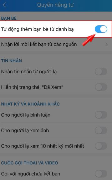 Bật-Tắt tự động kết bạn trên Zalo khi danh bạ có thêm số mới 4