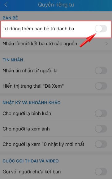 Bật-Tắt tự động kết bạn trên Zalo khi danh bạ có thêm số mới 5