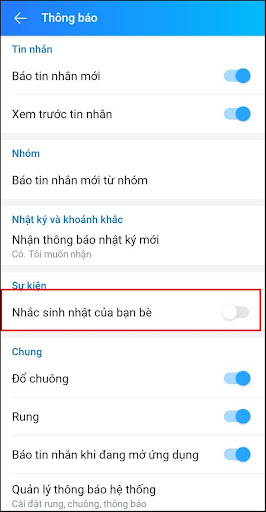 Cách tắt thông báo sinh nhật của bạn bè trên Zalo 3