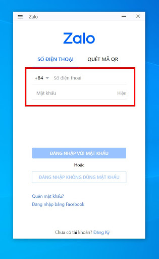 Đăng nhập Zalo bằng số điện thoại và mật khẩu 1
