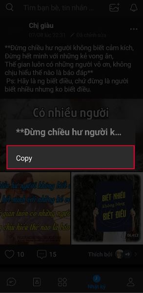 Cách copy văn bản trên nhật ký Zalo đơn giản 3