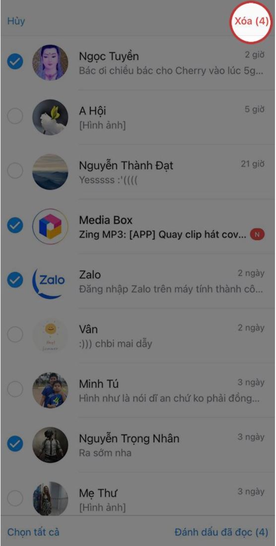 Xóa nhiều cuộc trò chuyện từ nhiều người trên Zalo 3