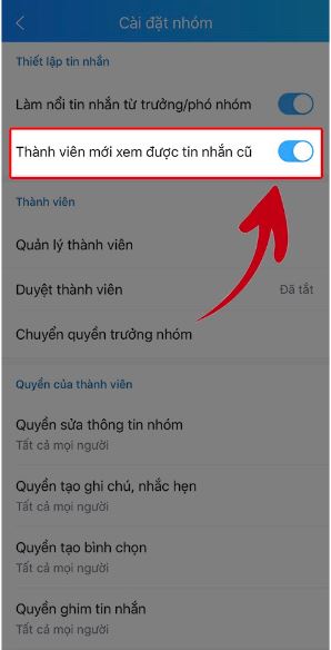 Cách chặn thành viên mới đọc được tin nhắn cũ trên nhóm Zalo chat 3