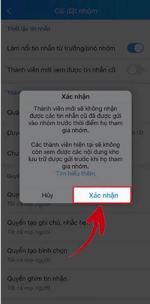 Cách chặn thành viên mới đọc được tin nhắn cũ trên nhóm Zalo chat 4