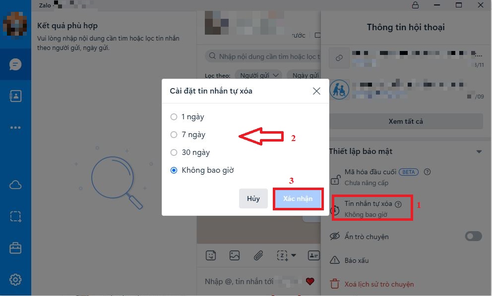 hướng dẫn cài đặt tính năng zalo tự xóa tin nhắn