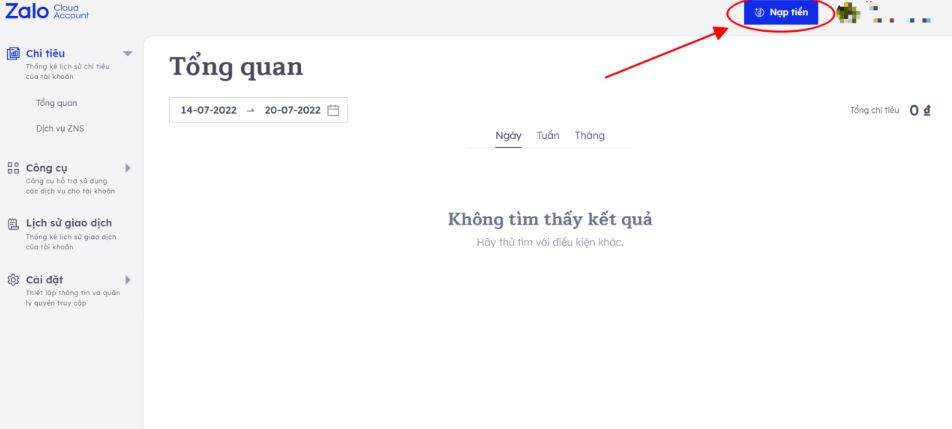 Cách nộp tiền vào ZCA - Zalo Cloud Account