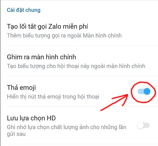 tắt tính năng thả emoji trên khung tin nhắn chat zalo 1