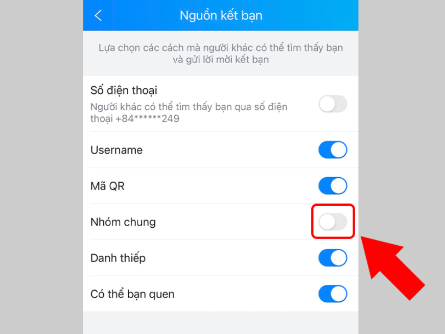 Cách chặn kết bạn thông qua danh thiếp trên Zalo 6