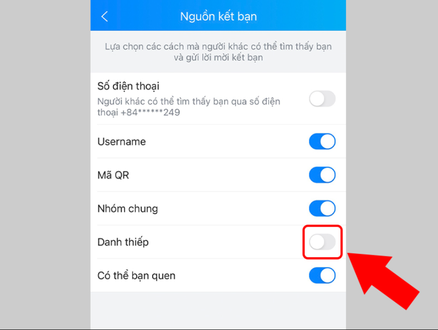 Cách chặn kết bạn thông qua danh thiếp trên Zalo 3