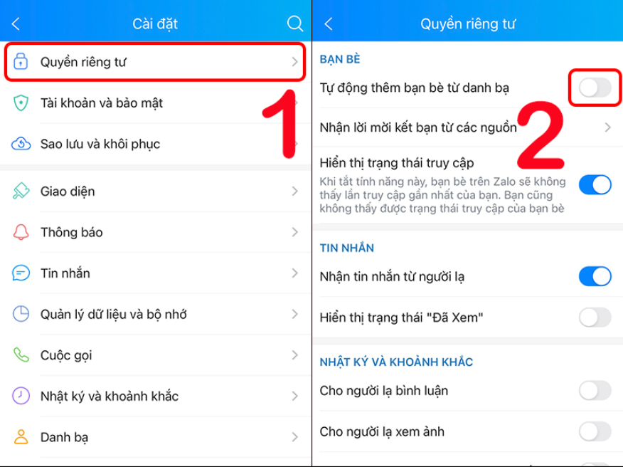 Cách tắt tự động thêm bạn Zalo từ danh bạ trên điện thoại 2