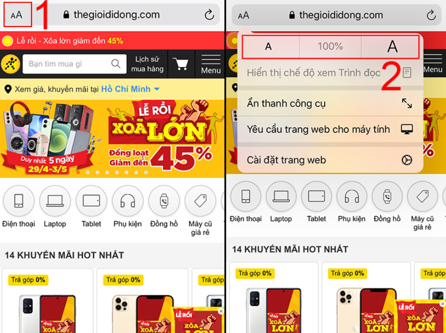 Thay đổi kích thước chữ trên trình duyệt Safari 2