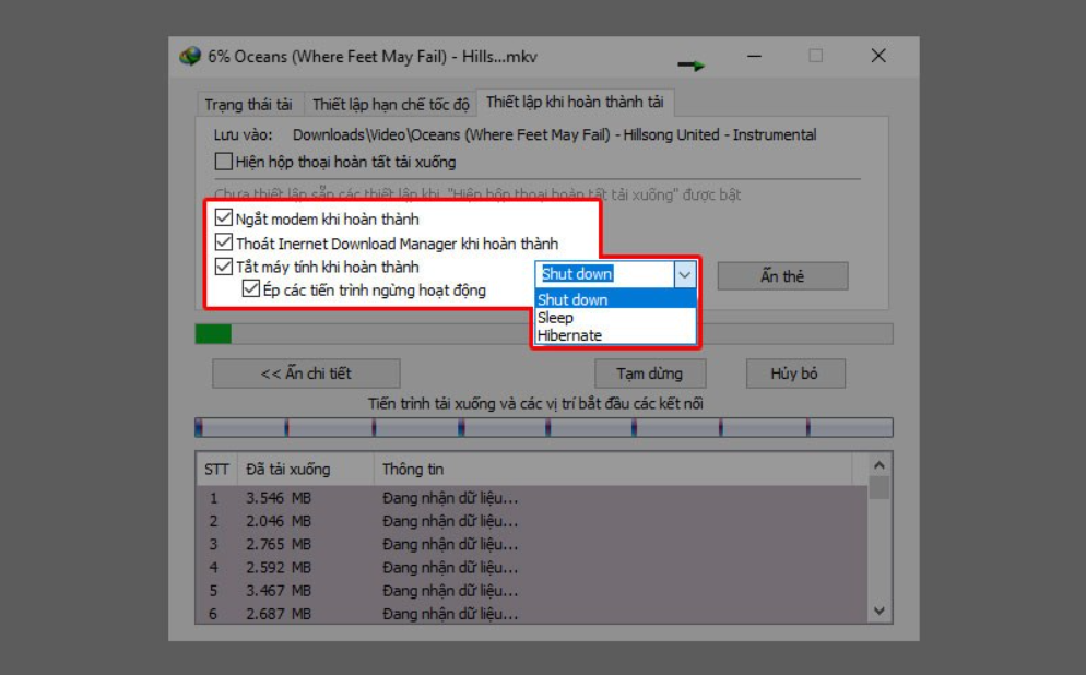 Cách hẹn giờ để tắt máy tính với IDM 2