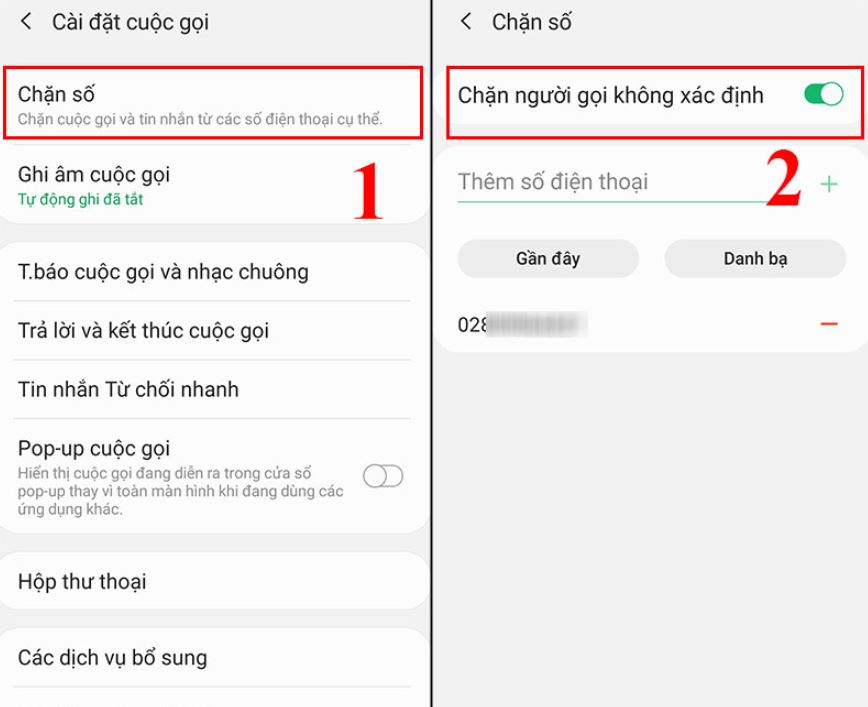 Chặn SĐT không xác định  2