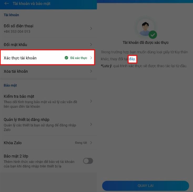 Cách thay đổi thông tin xác thực Zalo bảo mật tài khoản