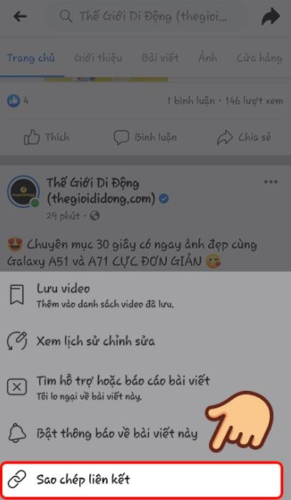 Hướng dẫn sao chép đường link bài viết, trang cá nhân trên Facebook