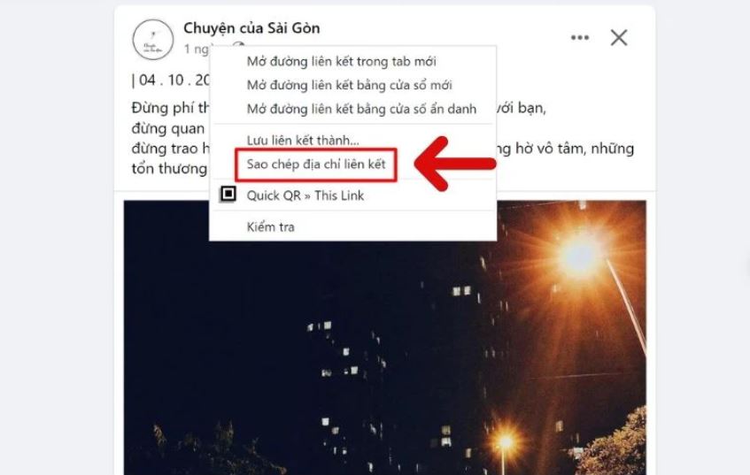 Hướng dẫn sao chép đường link bài viết, trang cá nhân trên Facebook