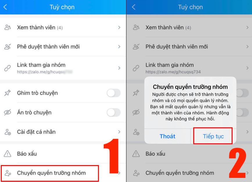 Chuyển quyền admin trưởng nhóm trong Zalo như thế nào?