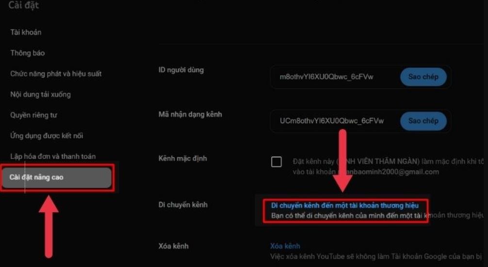 Chi tiết cách chuyển kênh YouTube sang Gmail khác